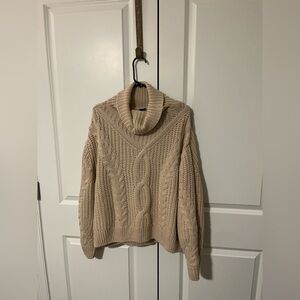 Cozy Cable Knit Turtleneck Sweater - tan